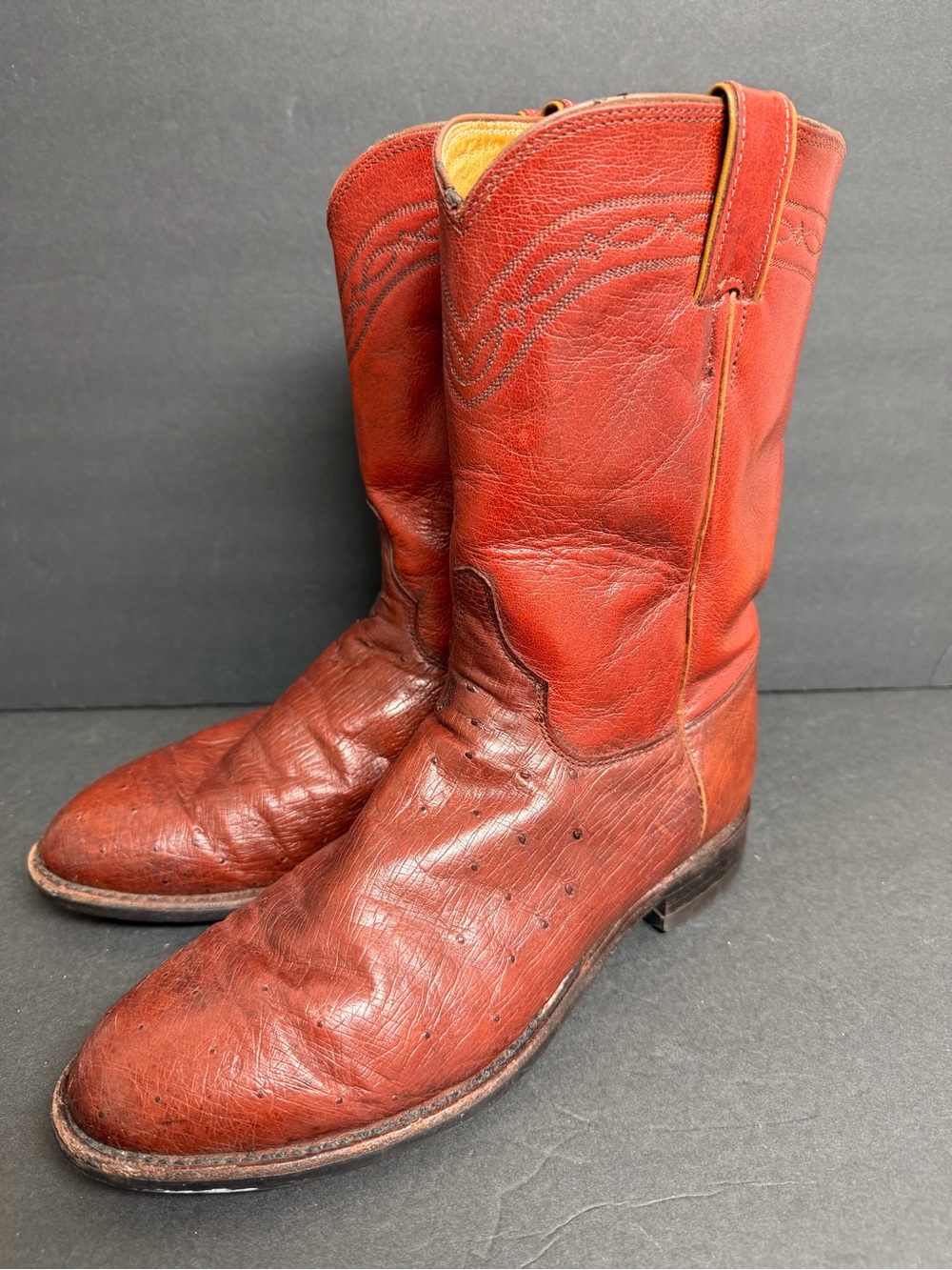 Vintage Mens Justin Red Roper Cowboy Boots 8.5 EE WESTERN LEATHER #3003 Ostrich?